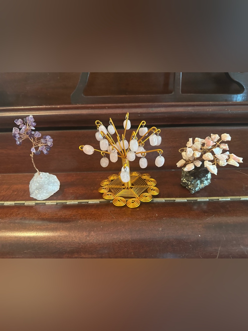 Set of 3 Gemstone Crystal Trees Amethyst Rose Quartz Rhodochrosite